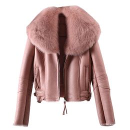 Women's Fur & Faux 2021 Winter Jacket Real Coat Whole Skin Collar Genuine Leather Lamb Woman's Clothing Short