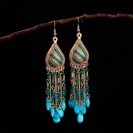 Bohemian Long Earrings Women Holiday Summer Water Droplets Color Crystal Bead Tassel Dangle Wedding Earrings Indian Jewelry