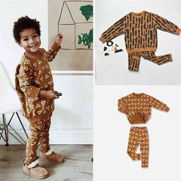 Kids Spring Long Sleeve Leopard Print Sweatshirt and Pants Sets Stylish Trends Boys Girls Clothing Outfit 210619