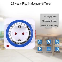 Timers 24 Hours Timer Plug In Mechanical Grounded Programmable Switch Smart Countdown Socket Indoor Auto Power Off 250V