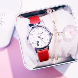 wholesaler gifts UK - Wristwatches Cute Cat Dial Children Women Watches Pointer Quartz Students Girl Girls Ladies Wrist Watch For Kids Gifts