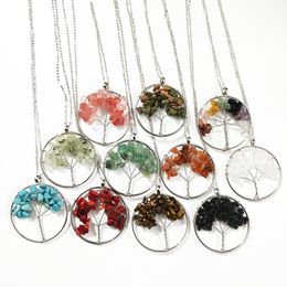 5cm Healing Crystal Gravel Stone Tree Charms Necklaces Twine Wire Wrap Pendant Quartz Wholesale Jewellery gift