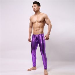 Fashion Brand Men Sexy Glittery Leather Man Sexy Fitness Leggings Pants/Gay Compression Skinny Trousers X0723