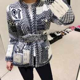 Wool 2021 Autumn Winter Elegent Classic Knitted Cardigan Sweater for Woman Clothing Luxury Designer Street Wear 2 Colors