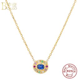 BOAKO Rainbow CZ Round Pendant 925 Sterling Silver Necklaces For Women Jewellery Chain Choker Necklace Collares Bijoux Collars Q0531