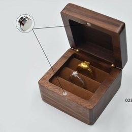 new Jewellery Box Creative Wooden Ring Earring Box Pendant Jewellery Storage Box Black Walnut Earring Case Solid Wood Boxes sea ship EWB5048