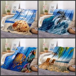 Ocean Animals Blanket 3D Printing Flannel Blanket Kids Girl Gift Soft Cover Home Textile Holiday Beach Bed Car Decor for Travel