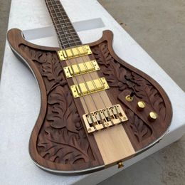 Free Shipping! RBastard 4004 LK Lemmy Kilmister Limited Edition Brown Walnut Electric Bass Guitar Maple Neck Thru Body, Carve Pattern Top