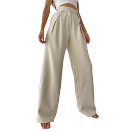 Women Clothing Solid Color Polyester Wide Leg Pants Vintage High Waist Loose Lacing Casual Party Street Trousers G1124
