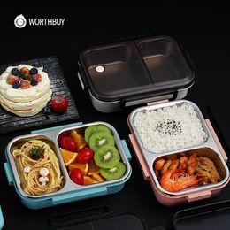 WORTHBUY Japanese Lunch Box With Compartment 304 Stainless Steel Bento For Kids School Food Container Leak-proof 210709