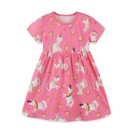 Jumping Metres Unicorn Girls Dresses Cotton Summer Princess Baby Clothing Party Animals Print Cute Children's Costume 210529