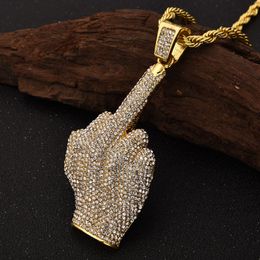 Rhinestone Men Necklace Ice Out Cubic Zircon Hip Hop Finger Animals Pendant Gold Silver Colour Charm Chain Jewellery Q0531