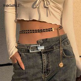 IngeSight.Z Vintage Black Velvet Twisted Harness Waist Belly Punk Carved Coin Pendant Belt Body Chain Jewelry Nightclub