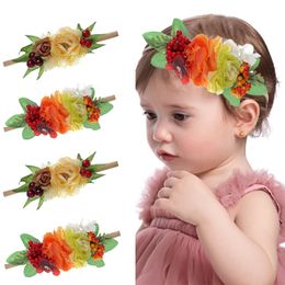 Baby Girls Lace Flower Nylon Headbands Kids Vintage Pearl Turban Toddler Nylon Headband Hair Accessories