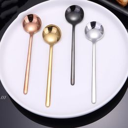 NEWStainless Steel Round Spoons Metal Long Handle Coffee Scoop Household Milk Honey Mixing Spoon Kitchen Bar Tableware RRB13140