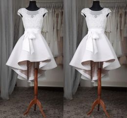 Vintage Short Wedding Dresses A Line 2021 Scoop Neck Lace Applique High Low Custom Made Cap Sleeves Wedding Bridal Gown Sash robe de mariee