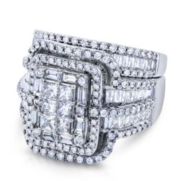Wedding Rings Charm Female White Crystal Stone Ring Set Luxury For Women Vintage Bridal Square Engagement Wholesale gifts yy