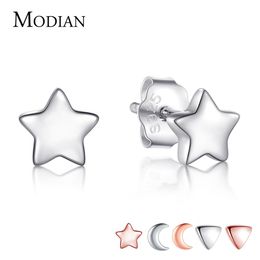 Simple Stud Earrings 6 Style Real 925 Sterling Silver Stars Moon Exquisite Fashion For Women Triangle Jewellery