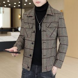 Men's Wool & Blends Short Plaid Woollen Coat Casual Trench Jackets 2021 Autumn Winter Male Lapel Steetwear Windbreaker Ropa De Hombre