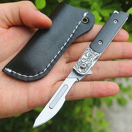 Multifunctional Flipper Carving Folder knife 440C Satin Blade Ebony Handle Ball Bearing Folding Knives Inlcuding 2 Blades