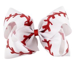 10 pcs/lot Jumbo Softball Bow Glitter Baseball Bow With Ponytail Holder Cheerleading Bows For Cute Sports Cheerleader