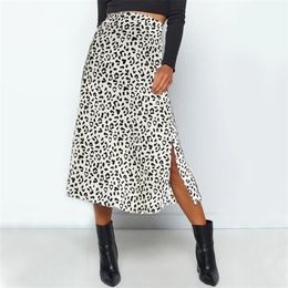 Summer women vintage elegant beach midi boho skirt Women Leopard print split sexy zip skirts womens Casual skirts female 210310