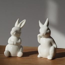 Ceramic Cute Pure White Rabbit Figurines Porcelain Table Home Decoration China Gift Modern Statue Handmade furnishings DHYY05 C0220