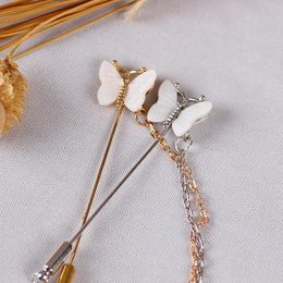 ladies pin brooches Canada - Pins, Brooches Korean Ladies White Butterfly Pin Simple Fashion Retro Men And Women Alloy Metal Chain Jewelry Gift