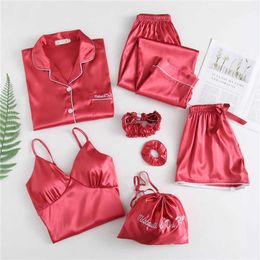 Women Sleepwear 7pcs Stich Pajamas for Women Pijama Homewear Spring Summer Robe Sets Women's Pajamas Large Size Sleep Tops 210622