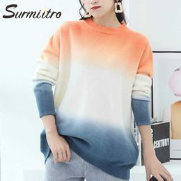 SURMIITRO High Quality Knitted Sweater Women Fashion Autumn Winter Korean Style Gradient Colors Long Sleeve Pullover Female 210712