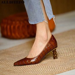 ALLBITEFO Special heel genuine leather sexy high heels party woemn shoes square toe women high heel shoes retro women heels 210611
