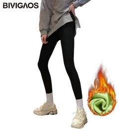 BIVIGAOS Fall Winter Velvet Thick Sharkskin Legging Black High Waist Tight-Fitting Pressure Slim Warm 211221