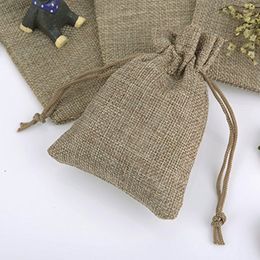 Natural Burlap Jute Package Bags Small Mini Linen Drawstring Pouches Festival Wedding Gift Candy Bag