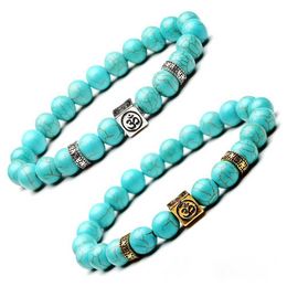 Turquoise Gemstone Beads 8mm Yoga strands Bracelet Ancient Silver Gold Box Natural Stone Bracelets for women fashion Jewellery will and sandy