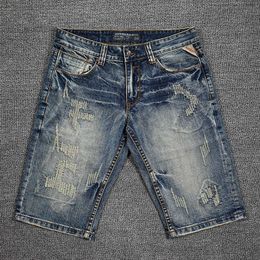 American Street Style Fashion Men Jeans High Quality Retro Blue Ripped Denim Shorts Summer Vintage Designer Short 50NR