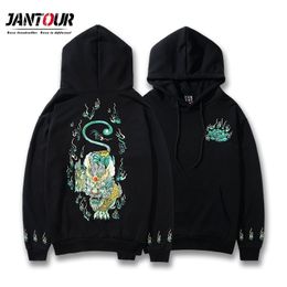 Jantour Brand Men Hoodie Japanese Style Embroidery Chinese Unicorn Hooded 100% Cotton Harajuku Sweatshirt Hoodies Mens 3XL 4XL 201128