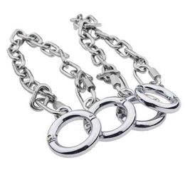 NXY Adult toys 2 Sizes Stainless Steel Adjustable Thumb Toe Cuffs Locking Sex Slave BDSM Long Chain Restraint Fetish Adult Sex Toys For Couples 1202