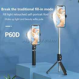 2021 P60D Newest Selfie Stick Tripod Full Light Extendable Wireless Bluetooth Selfie Stick Tripod for iPhone 12/11 Android Phone