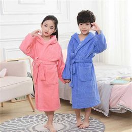 38 Design Cotton Kids Hooded Bathrobe For Girl Sleepwear Robe Boy Terry Baby Pyjamas Bath Children 211130