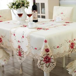 Hot sales Europe Polyester Tablecloth Embroidered Floral Hollow Table Cover Rectangular Elegant Home Party Wedding Decoration