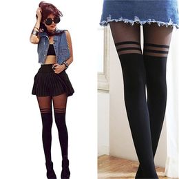 Suspender Tights Thin Pantyhose Stockings Sexy Women Gothic Tights Girl Pantyhose Striped Pattern Stockings X0521