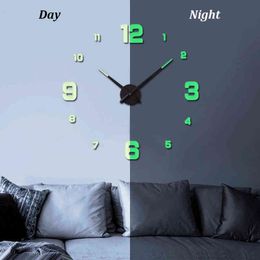 3D DIY Large Wall Clock Modern Design Mute Big Decorative Digital Clocks Acrylic Mirror Stickers Oversize Wall Clock H1230