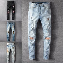 2021 mens jeans afligidos motociclista motociclista Jean rock slim rasgado buraco orifício carta de alta qualidade marca hip hop denim calças 21ss