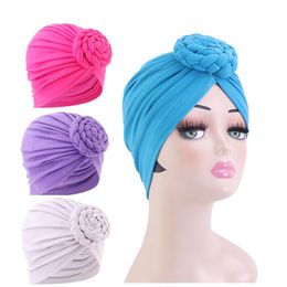 Braided Top Knotted Turban Soild Colour Elastic Headwrap For Women Headscarf Beanie Soft Bandana Hair Accessories