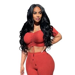 Two Piece Outfits Women Sets Clothes Black Girl Lounge Wear Stacked Bandage Crop Top Sexy Fitness Tracksuit 210525