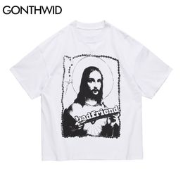 GONTHWID T-Shirts Funny Jesus God Bad Friend Tshirts Streetwear Harajuku Hip Hop Cacual Cotton Tees Fashion Short Sleeve Tops C0315