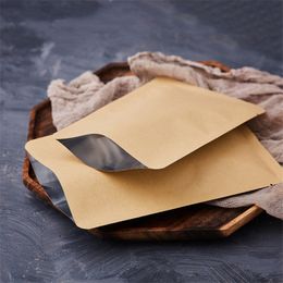 100Pcs/lot Kraft Paper Round Angle Open Top Aluminium Foil Heat Seal Package Bags Dried Fruit Nuts Retail Food Storage Bags LX4183