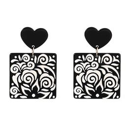 Dangle & Chandelier ZHINI Ethnic Gothic Geometric Square Print Drop Earrings For Women Simple Cute Heart Big Earring Statement Jewelry