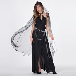 Повседневные платья мода женщин готический панк стиль Хэллоуин Halter Cosplay Princess платье сексуальная винтажная ведьма разделить длинный костюм Vestidos # G3