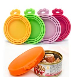 3 In 1 Portable Silicone Dog Cat Canned Sealed Lid Pet Food Cover Storage Fresh-keeping Lids Reusable Feeders Tin Covers Cans Cap TR0038